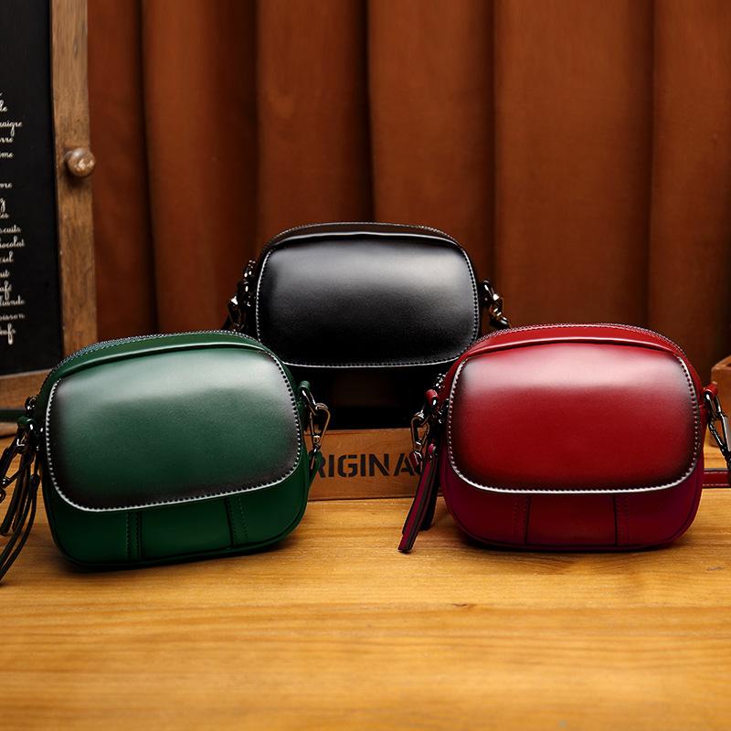 Leather retro single shoulder diagonal bag small square bag