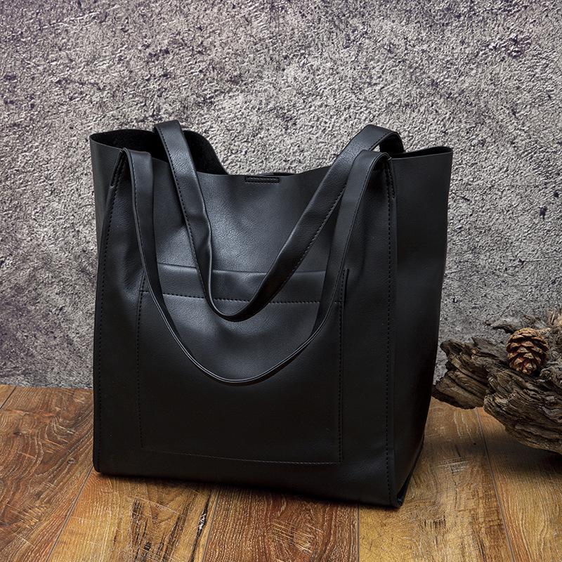 Vintage oil wax soft leather tote handbag