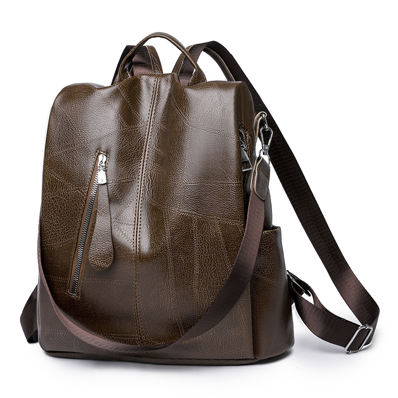 Women's Soft Leather Double Shoulder Retro Splicing Bag