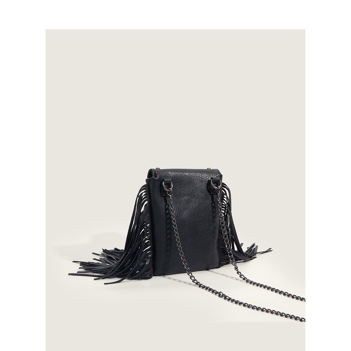 Fashion Women's Rivet Tassel Small Mobile Phone Bag Casual Thin Chain Shoulder Slung Women's Bag