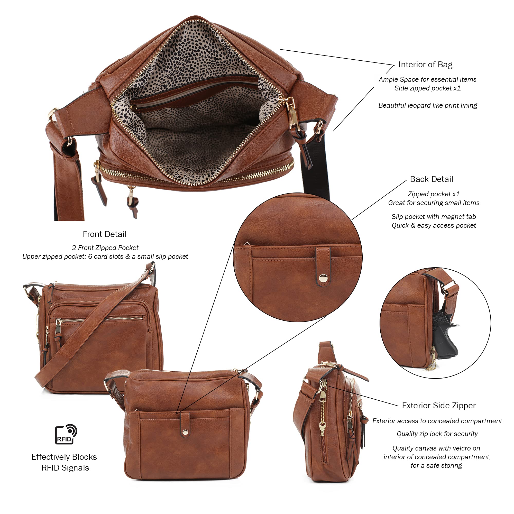 Concealed Crossbody RFID Blocking Lock Firearm Removable Holster-Tan