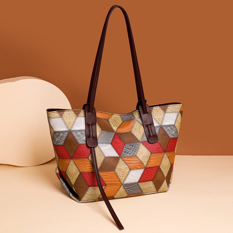 New Fashion Casual Stitching Contrast Tote Mother Hand-held Crossbody Bag