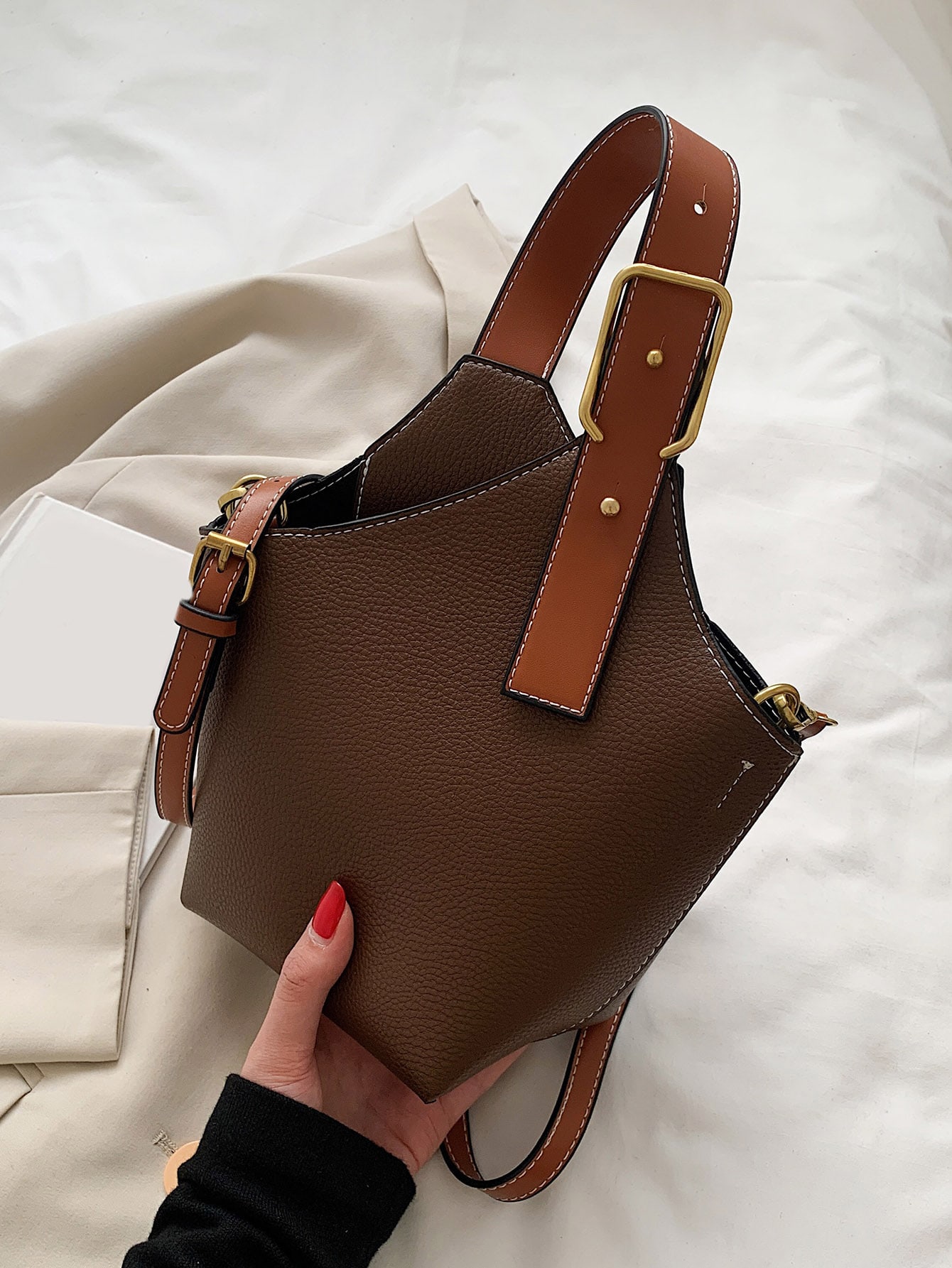 Mini pebbled embossed bucket bag