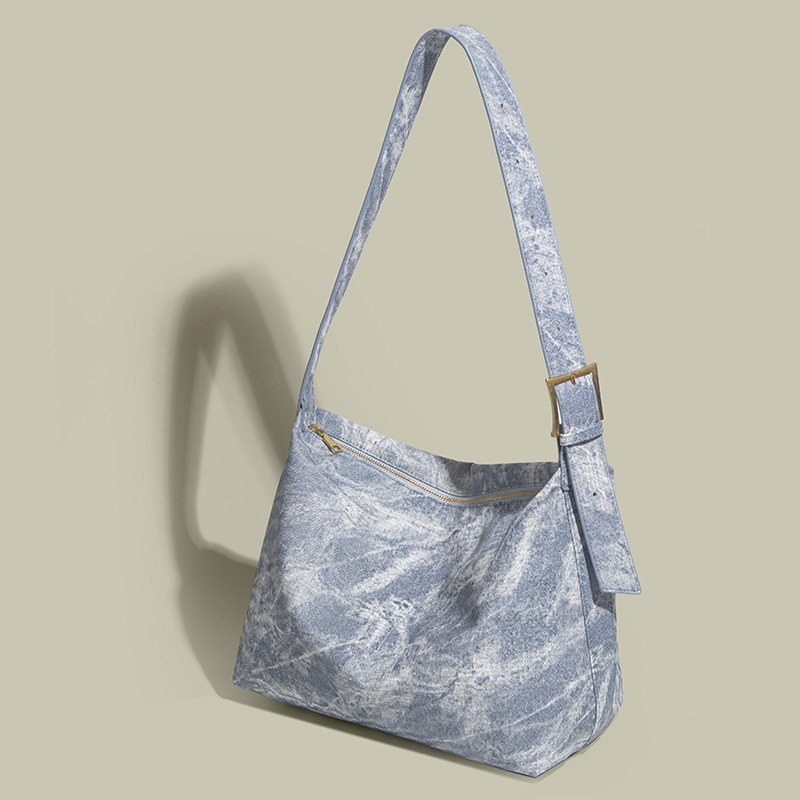 2023 Fashion Tie-dye Trend Blinding Denim Large Capacity Tote Shoulder Bag