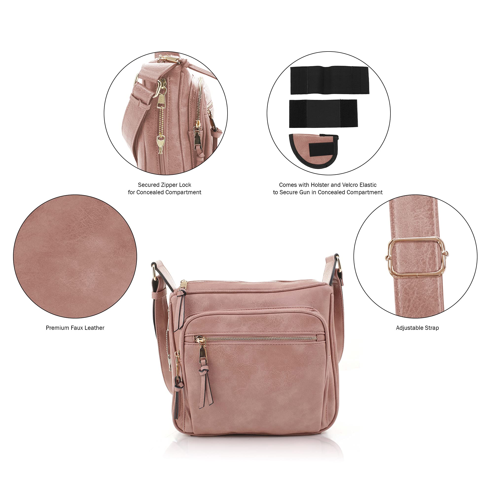 Concealed Crossbody RFID Blocking Lock Firearm Removable Holster-Mauve