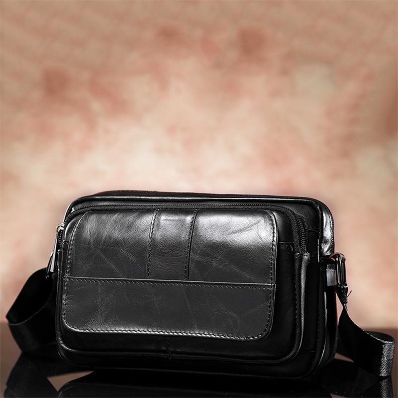 Classic Men's Crossbody Bag Leather Casual Mini Shoulder Bag