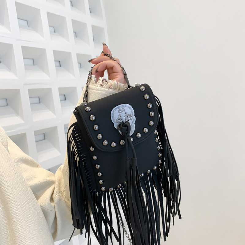 Soft Leather Rivet Tassel Bag Chain Shoulder Crossbody Bag