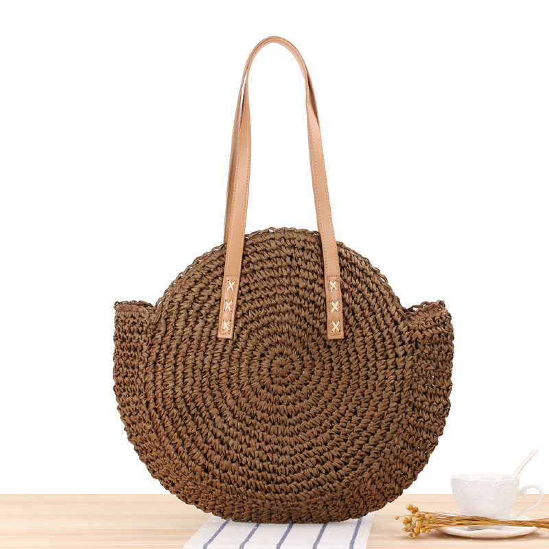 Simple Hollow Round Shoulder Straw Woven Bag