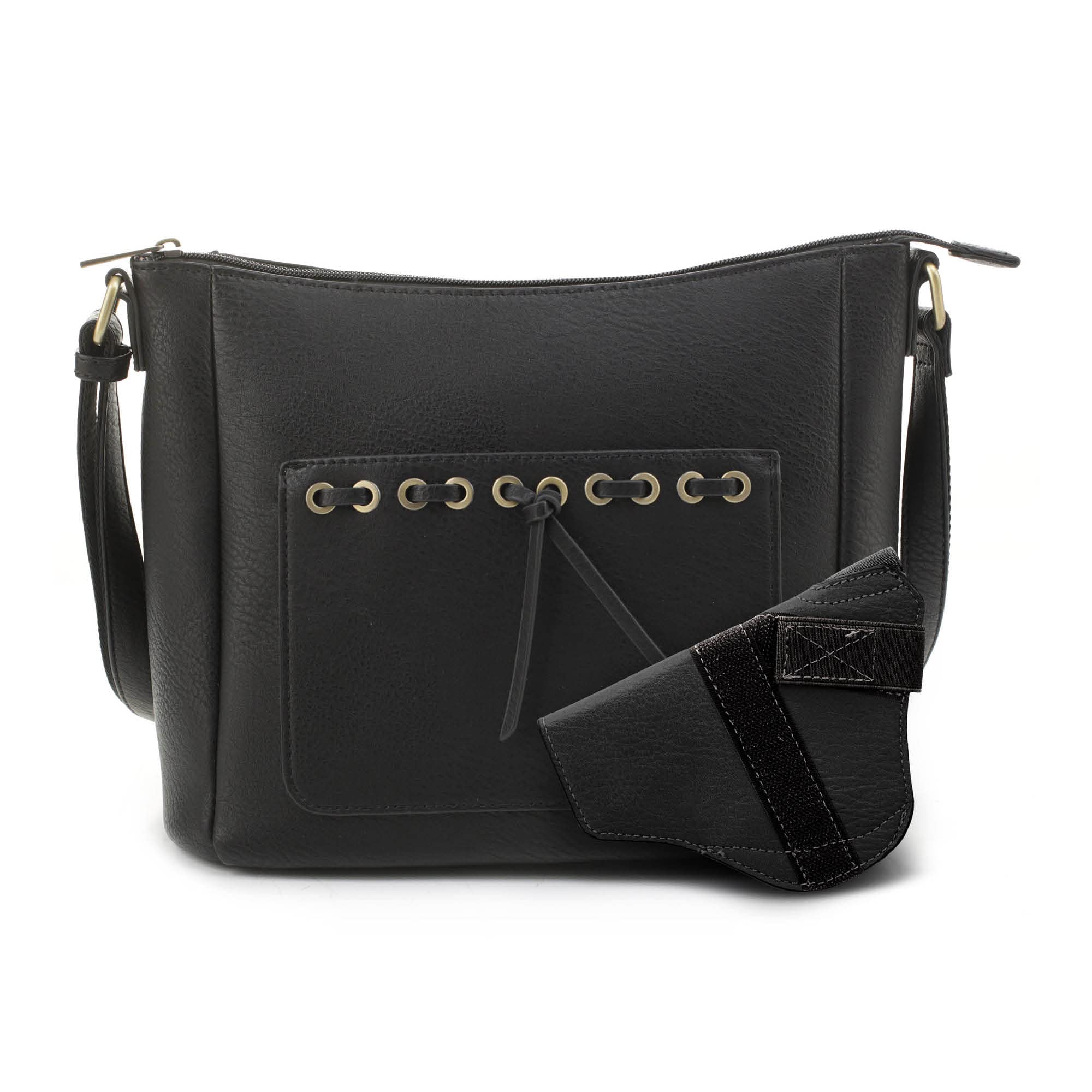 Esther Concealed Carry Crossbody Bag Gunbag Shoulder Purses For Women with Lock and Key-Black