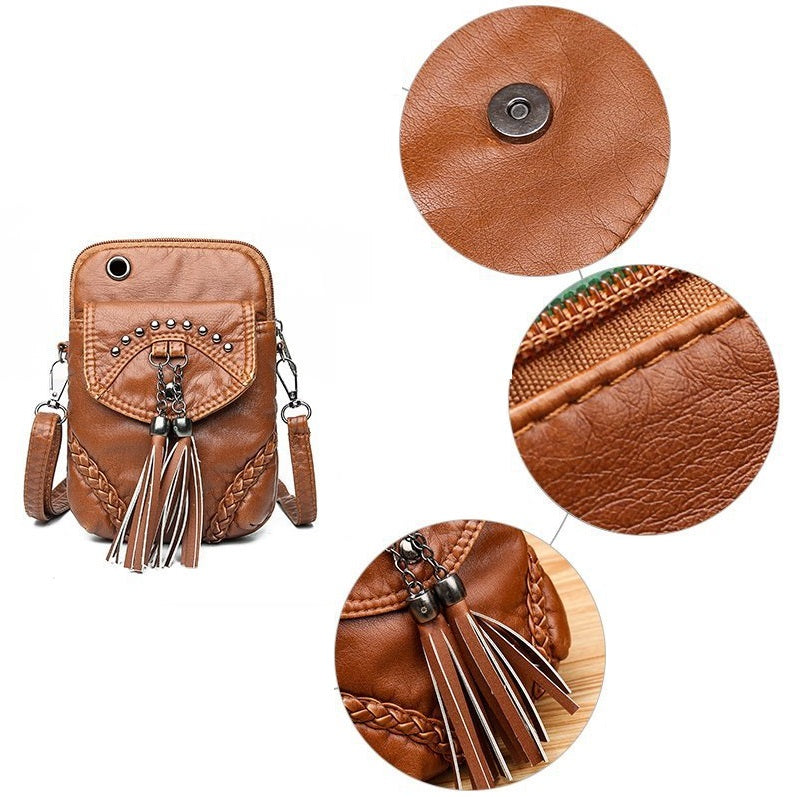 Women's Retro Leather Large Capacity Zip-up Waterproof Crossbody Bag