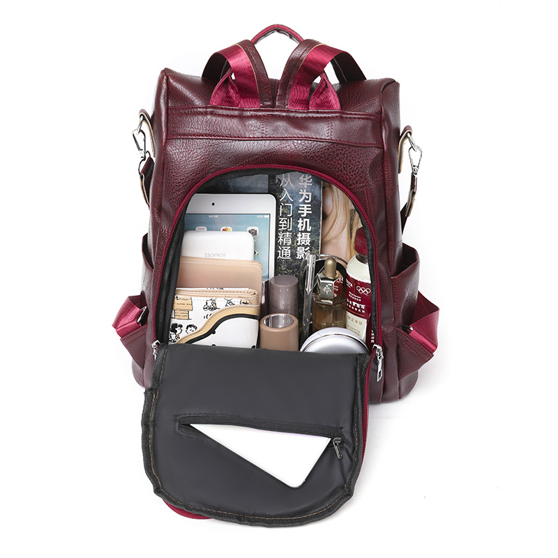 Women's Soft Leather Double Shoulder Retro Splicing Bag