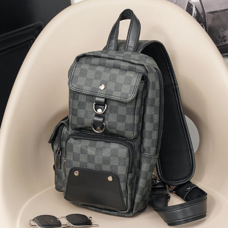 New Light Business Men Chest Back Plaid Single Shoulder Crossbody Bag