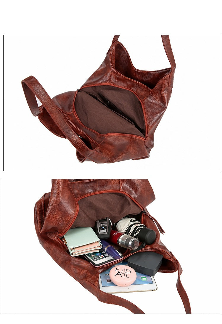 Women's Retro Soft Leather High Capacity Shoulder Bag