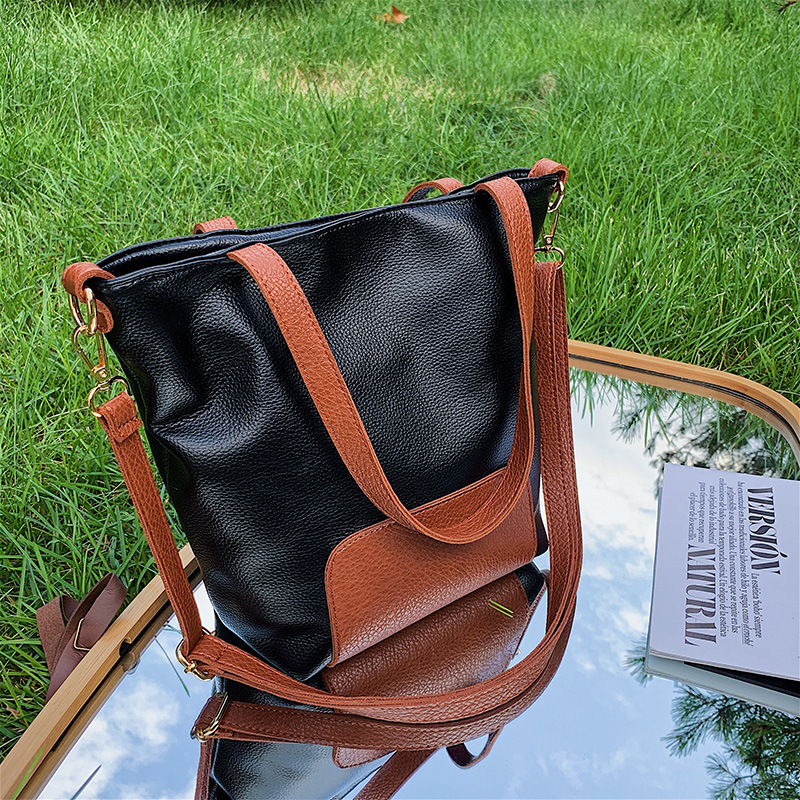 New Casual Retro Large Capacity PU Female College Tote Bag