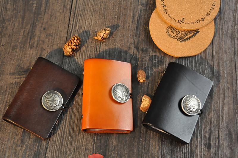 Original leather small card bag, retro vegetable tanned leather Indian head multi-card bag