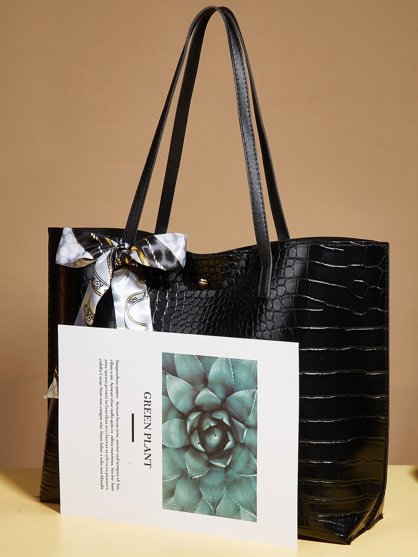 Croc-embossed silk scarf with one-shoulder tote