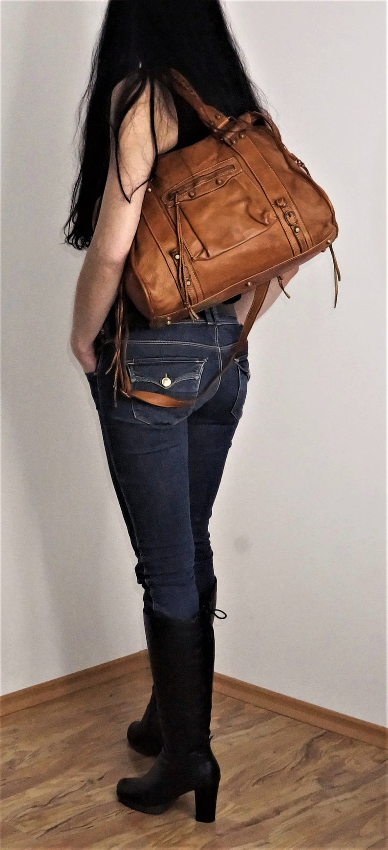 Cognac Italian Leather Bag  Italy Soft Leather Crossbdody Bag