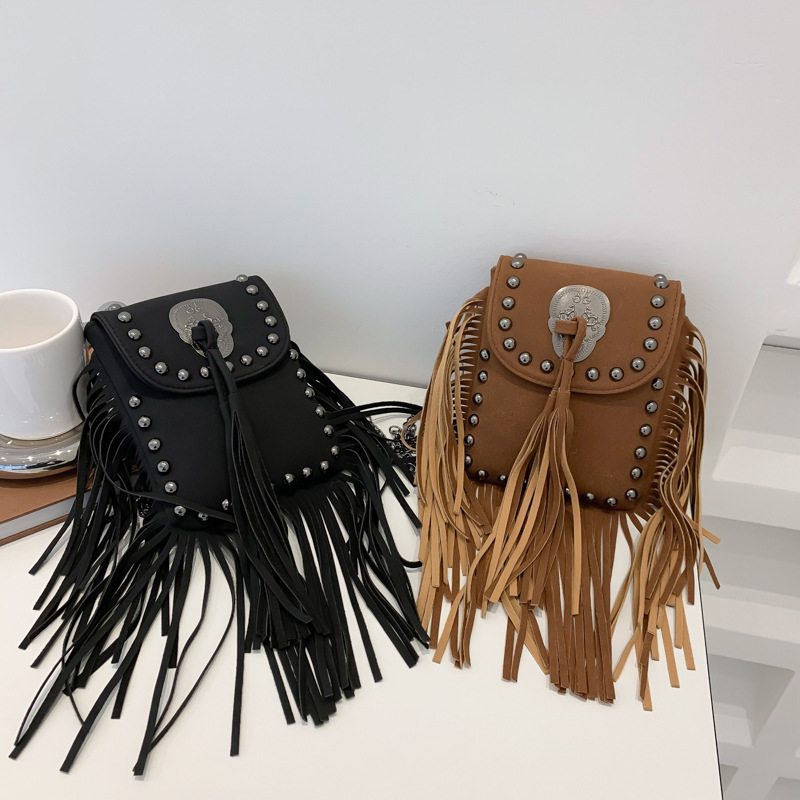 Soft Leather Rivet Tassel Bag Chain Shoulder Crossbody Bag