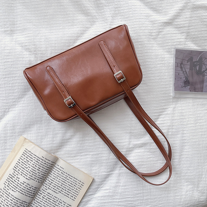 Large Shoulder Retro Bright Leather Tote Bag