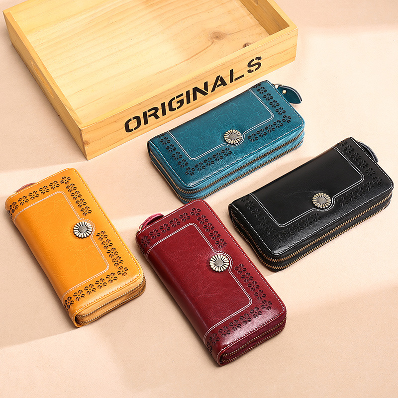 Women's Wallet Leather Long Double Zip