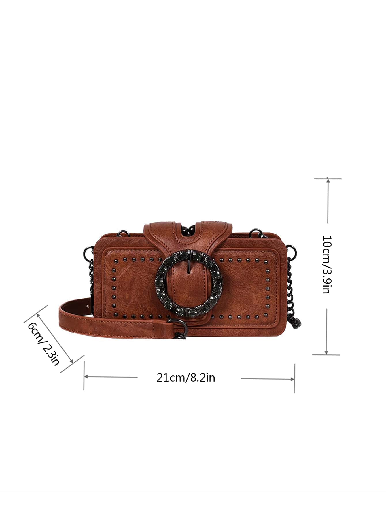 Square bag with studs and buckles