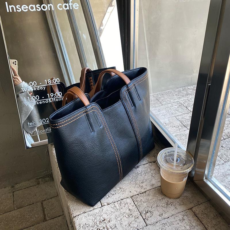New Fashion Atmosphere Simple Tote Bag Retro Large Capacity Shoulder Portable Commuter Bag Women