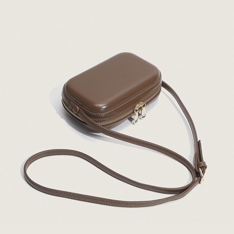 Minimal Leather Small Square Bag Joker Chain Hard Box Mobile Phone Bag Men And Women Mini Shoulder Messenger Bag