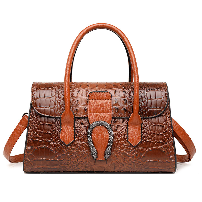 New Fashion Top Leather Crocodile Textured Tote