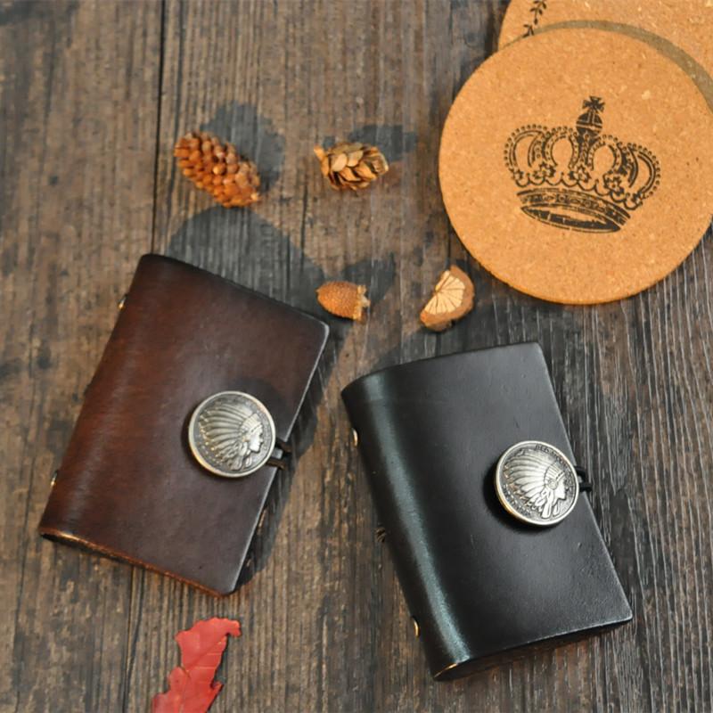 Original leather small card bag, retro vegetable tanned leather Indian head multi-card bag
