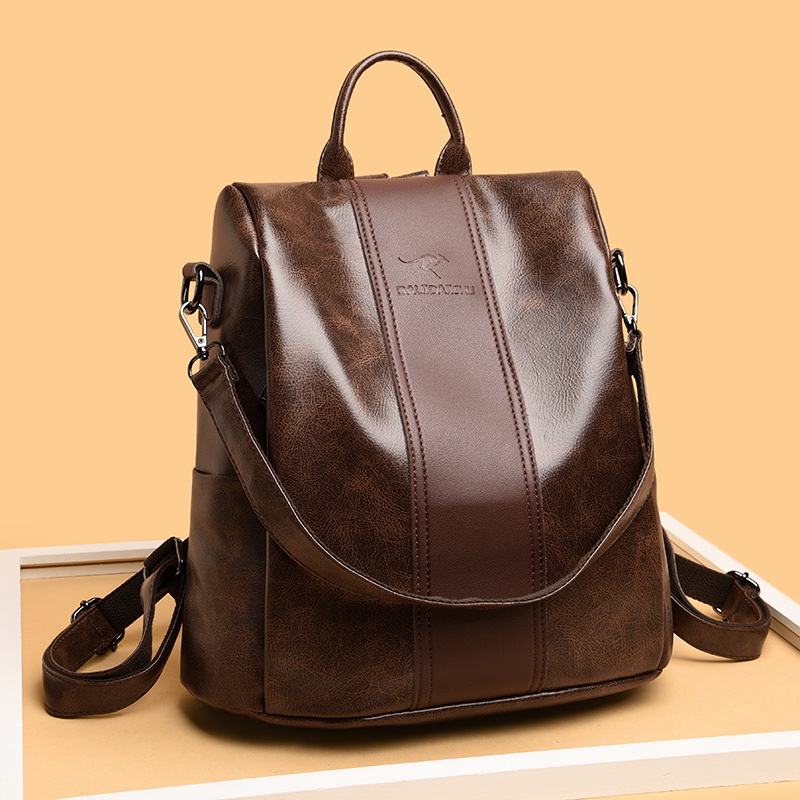 Soft Leather Backpack Large-capacity Simple Backpack