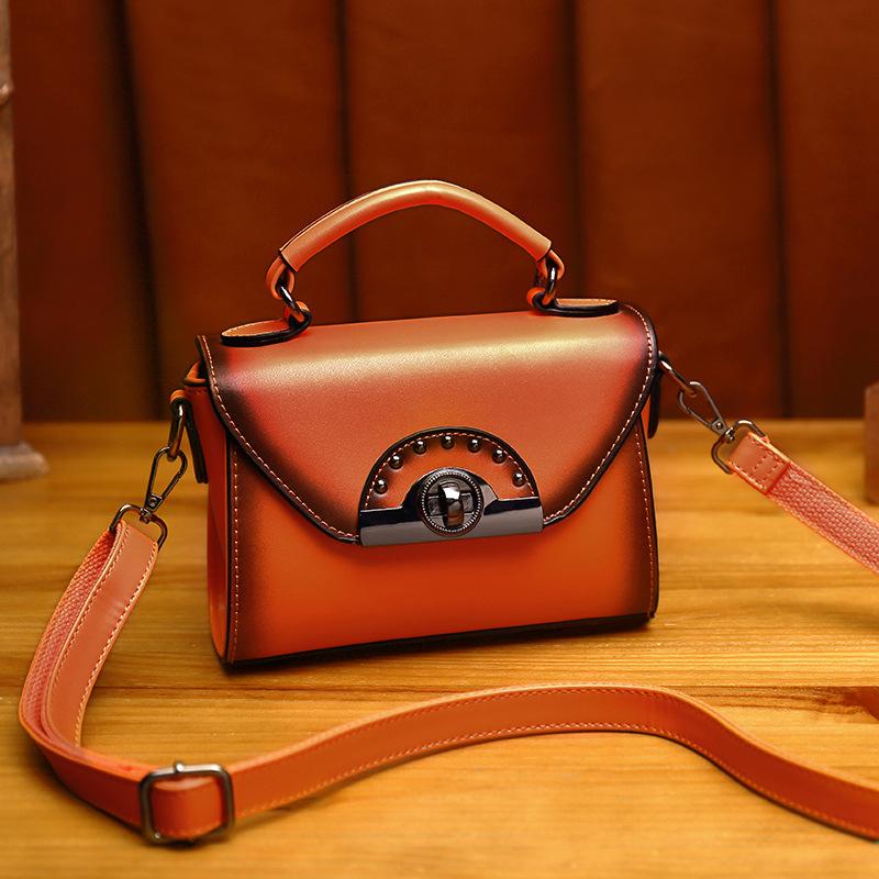 Retro oblique span oil wax cow leather one shoulder handbag